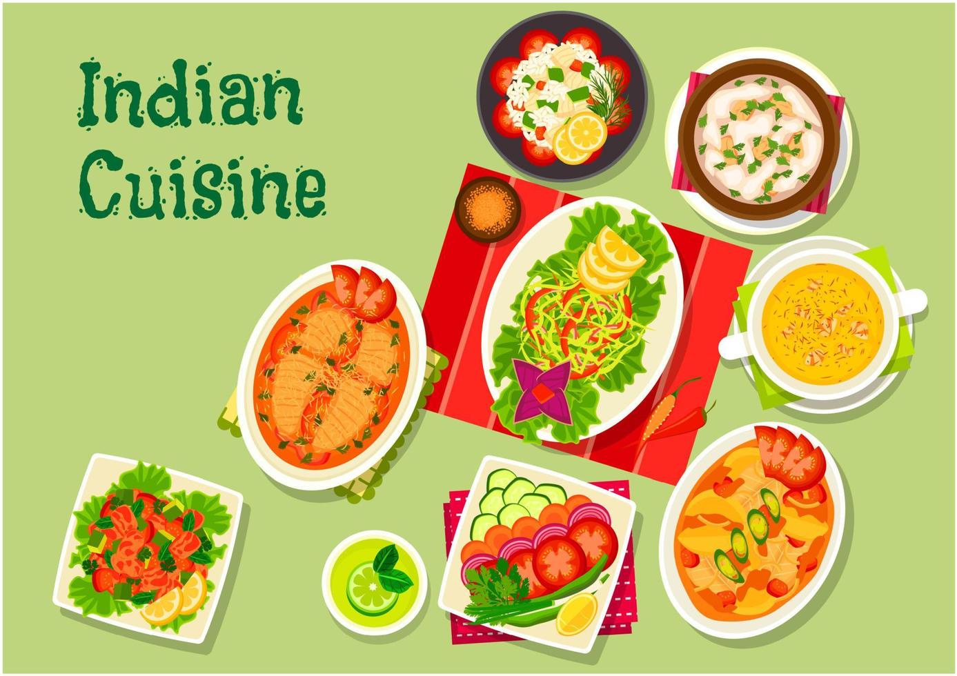 Indian cuisine lunch dishes icon for menu dessign vector