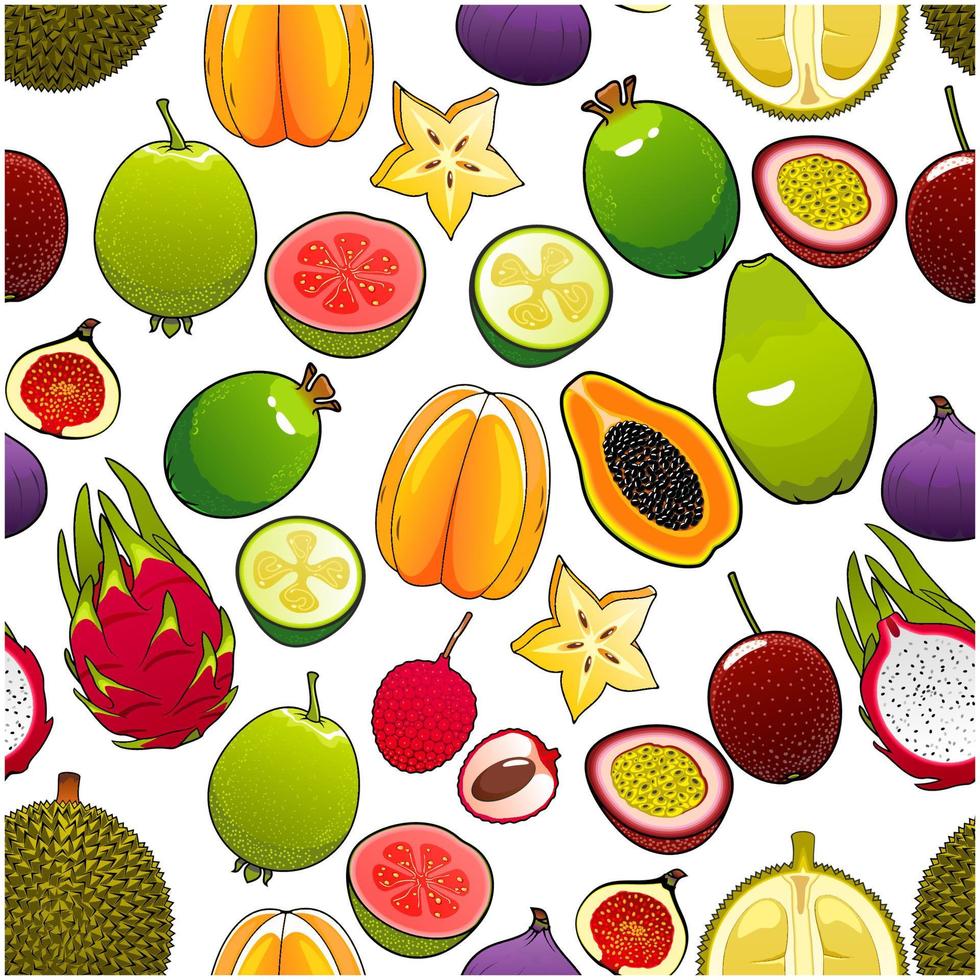 Vector pattern of bright exotic and tropical fruits