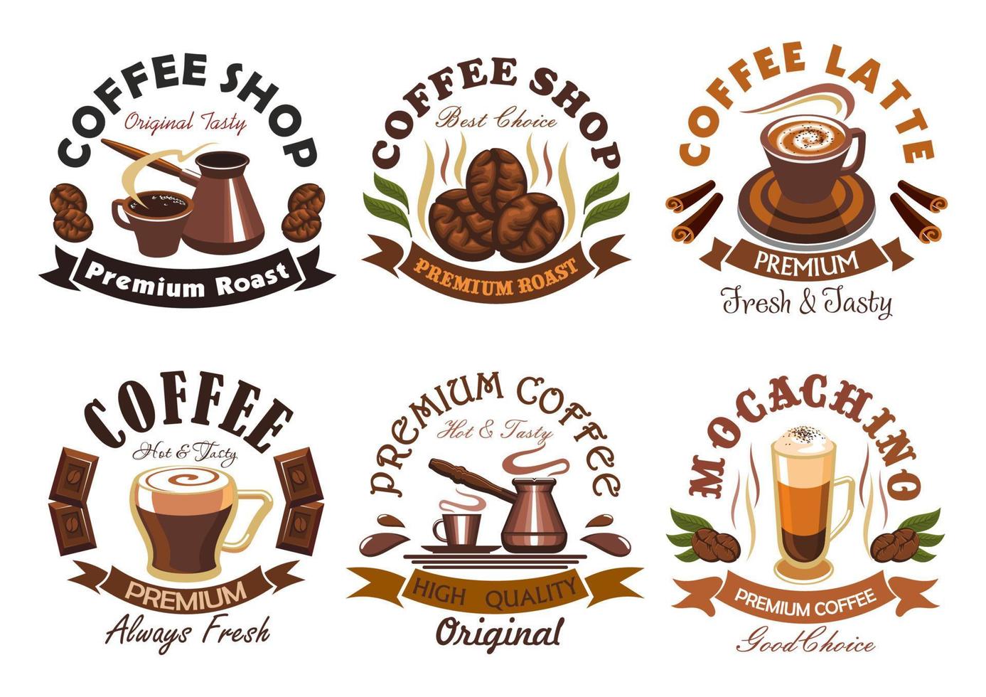 Coffee shop, cafe label emblems set vector