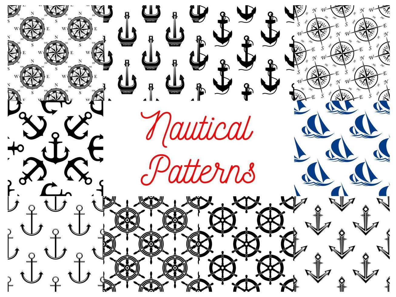 Nautical and marine concept patterns vector