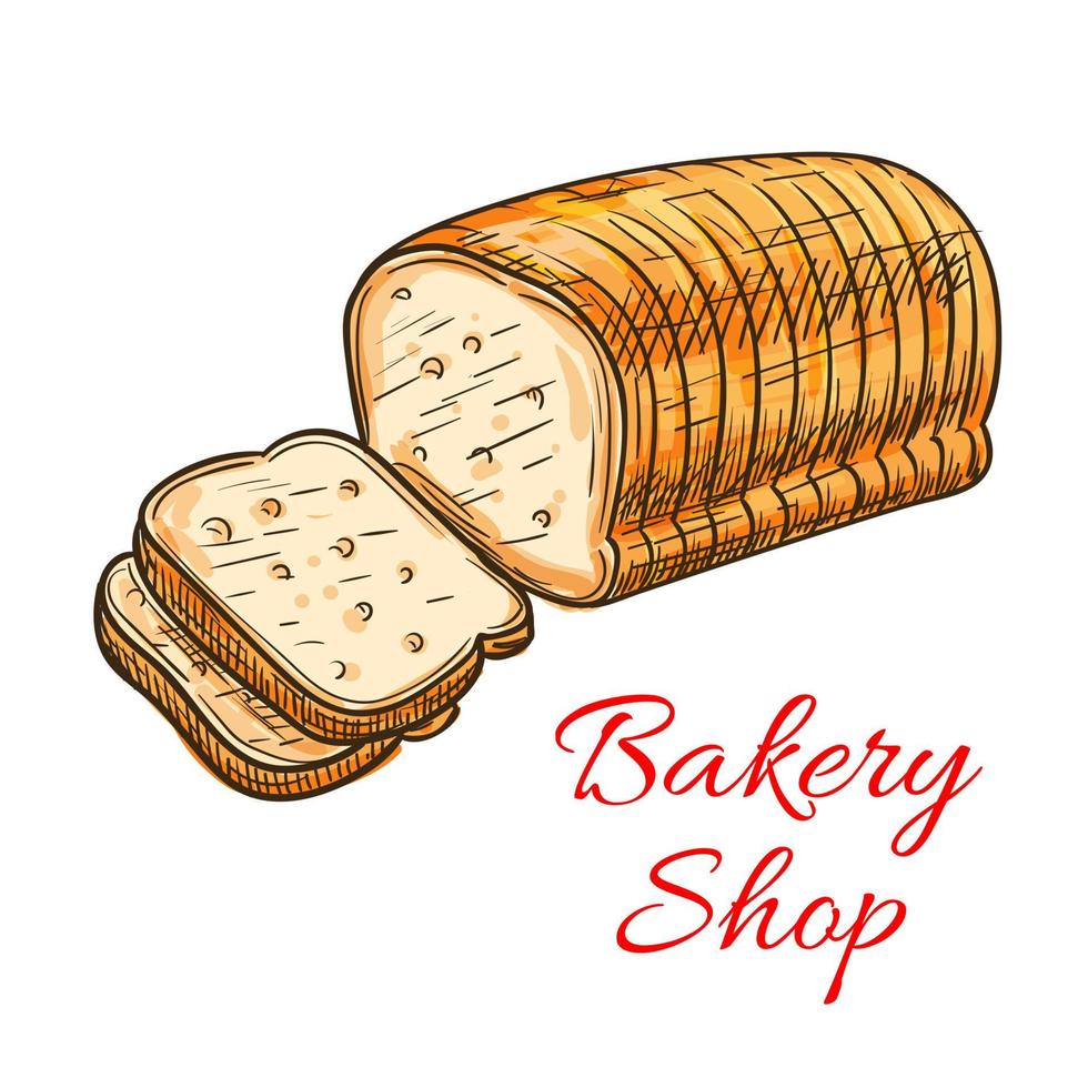 Wheat bread sketch for bakery shop design vector