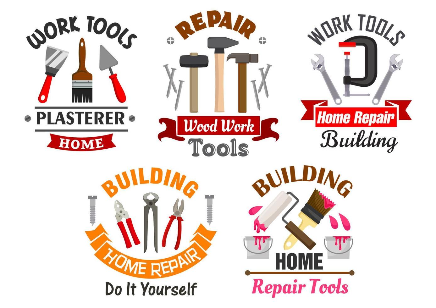 Work tools for repair and building badges set vector