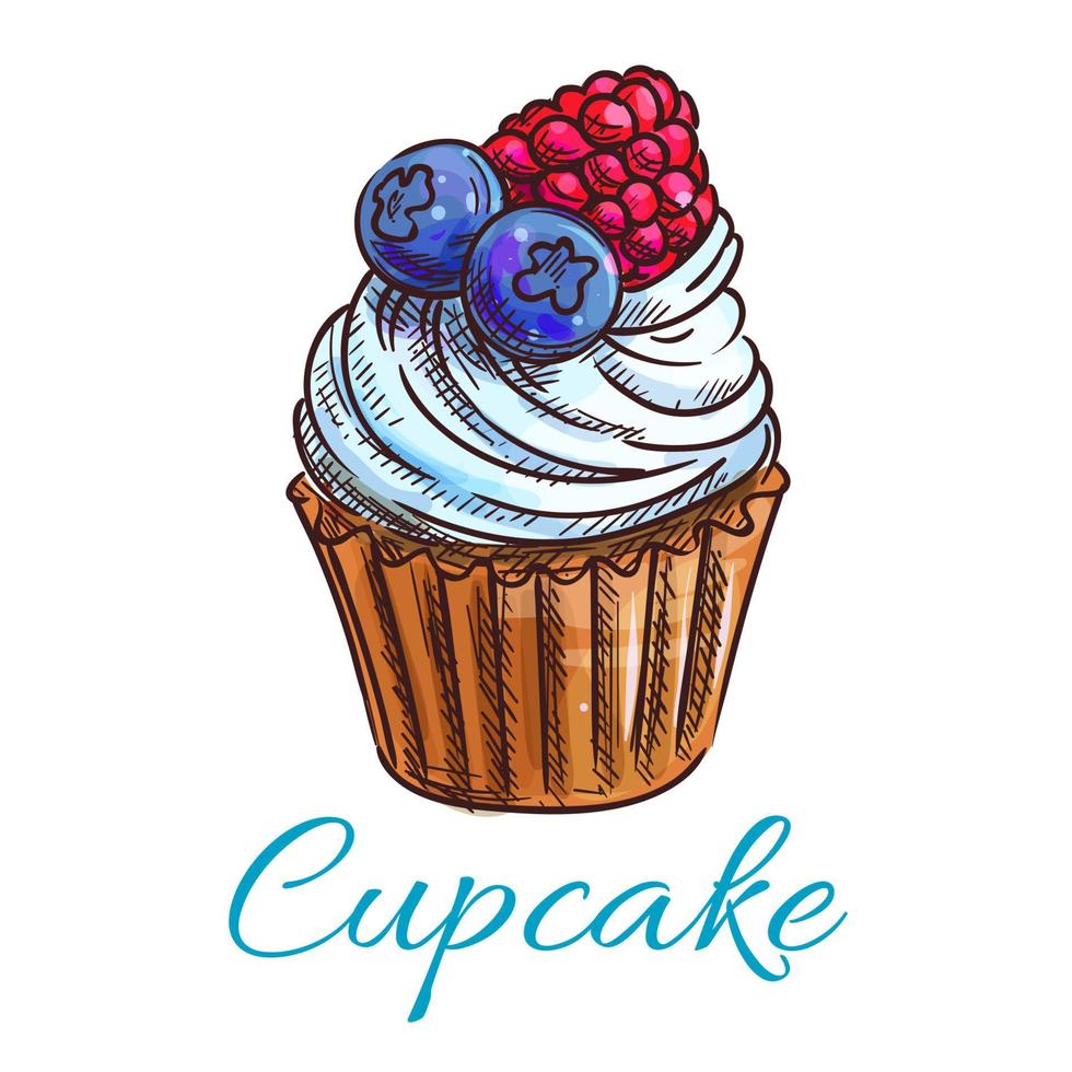 icono de esbozo de cupcake. emblema de pastelería vector