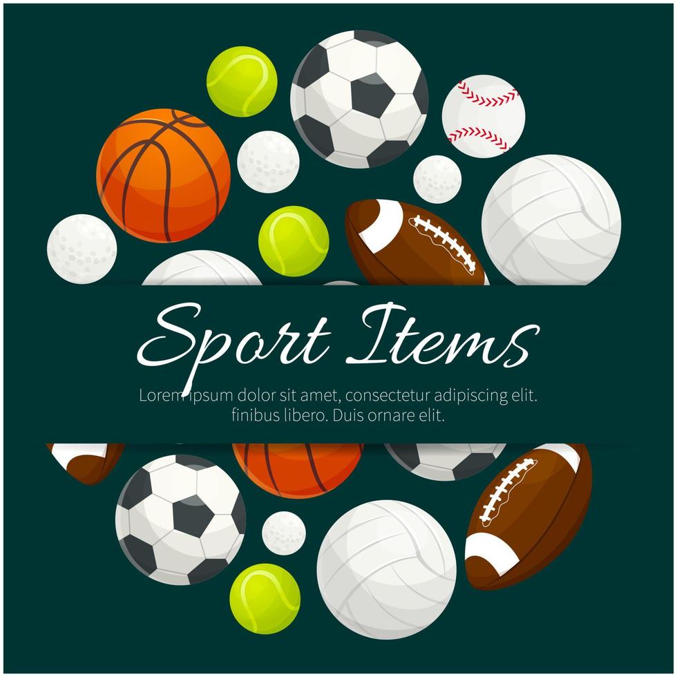 Sport items and balls vector label emblem