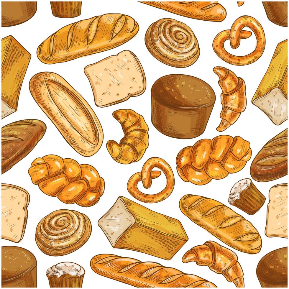 Bread pattern. Bakery seamless sketch icons vector