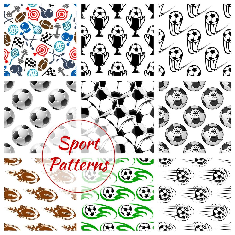 Sport balls and items seamless patterns set vector