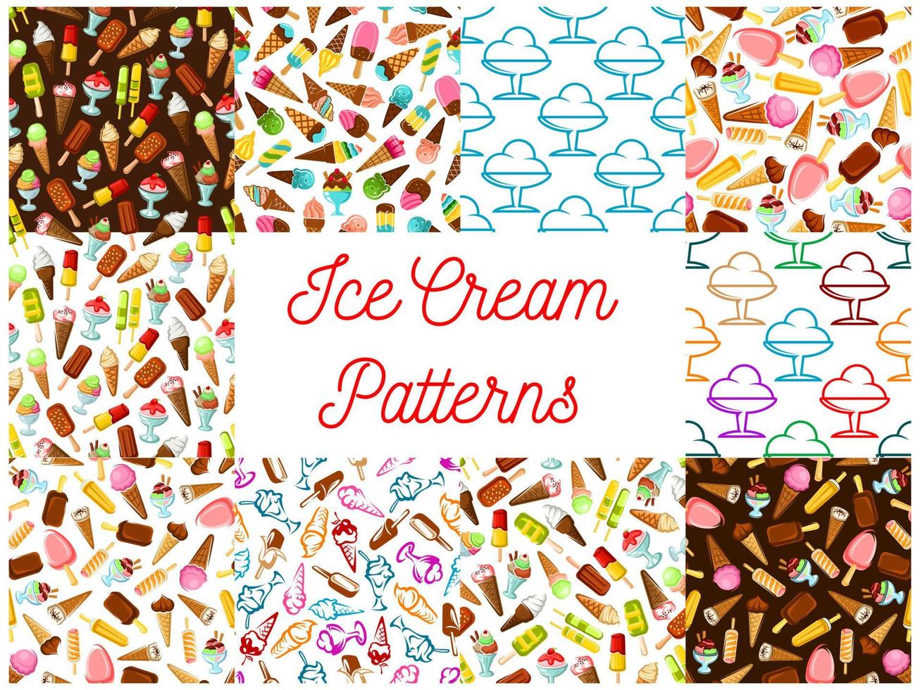 Ice cream seamless patterns vector