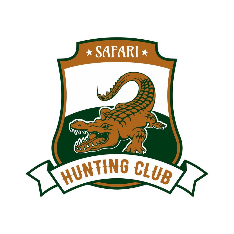 insignia del club de caza de safari con cocodrilo cocodrilo vector