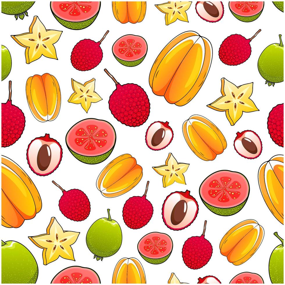 Juicy bright tropical exotic fruits pattern vector