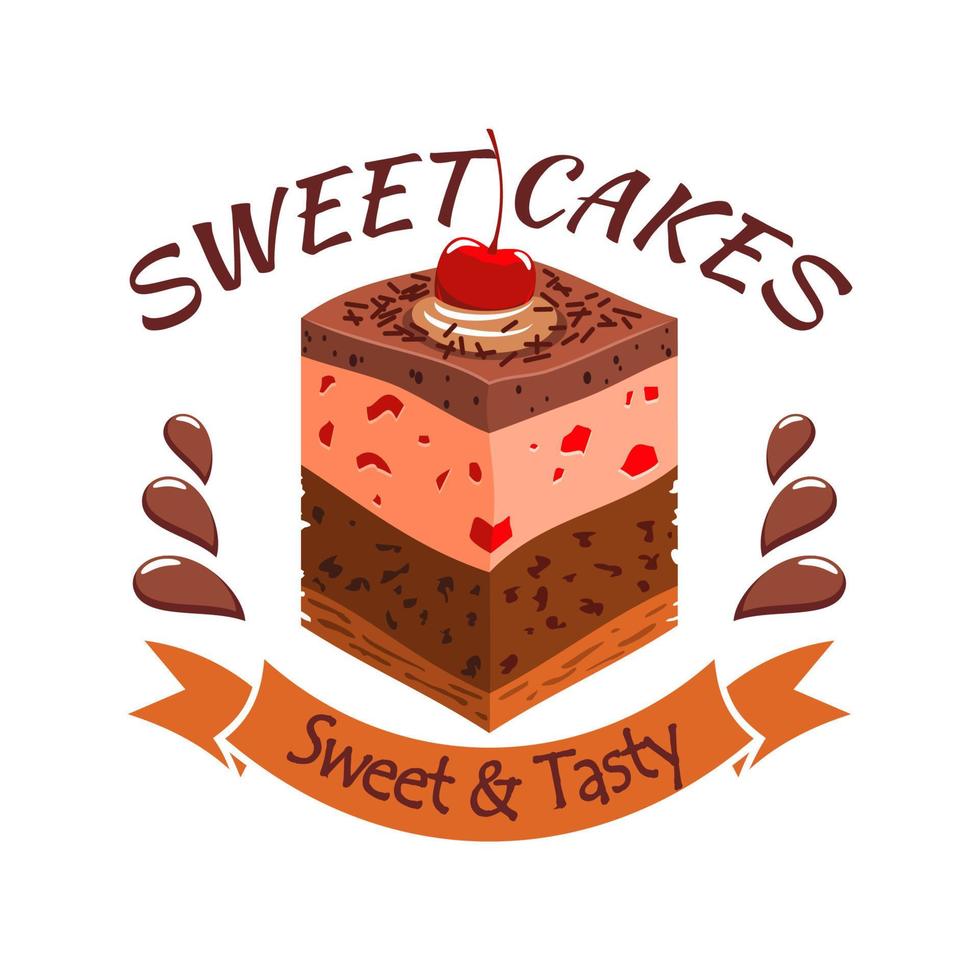 Sweet cake with berries. Bakery shop emblem vector