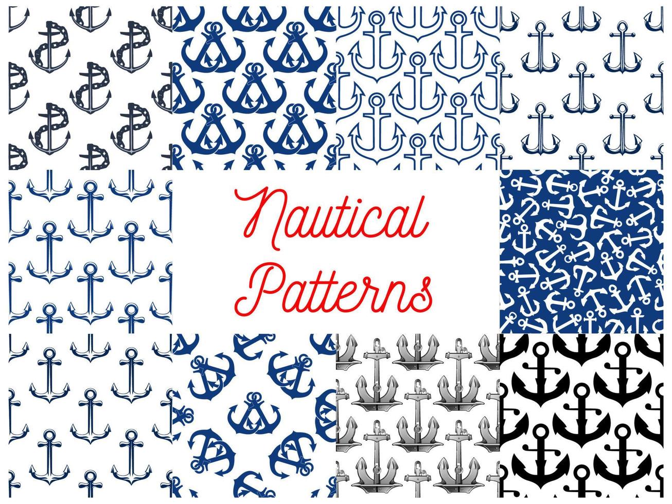 Nautical anchor patterns vector