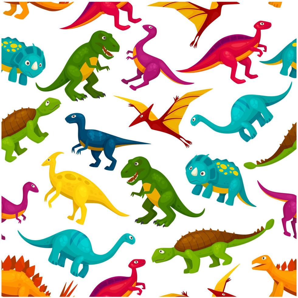 caricatura, dinosaurios, niños, seamless, patrón vector