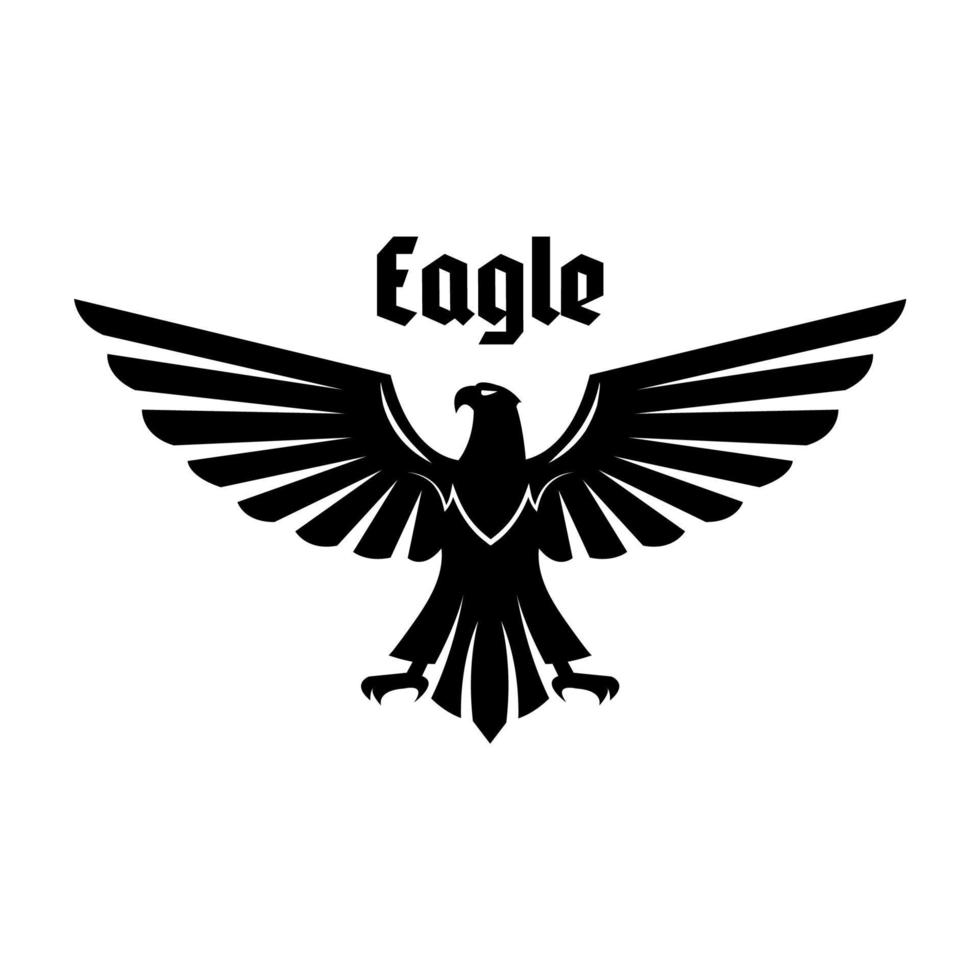 Heraldic eagle sign of black bird with open wings vector