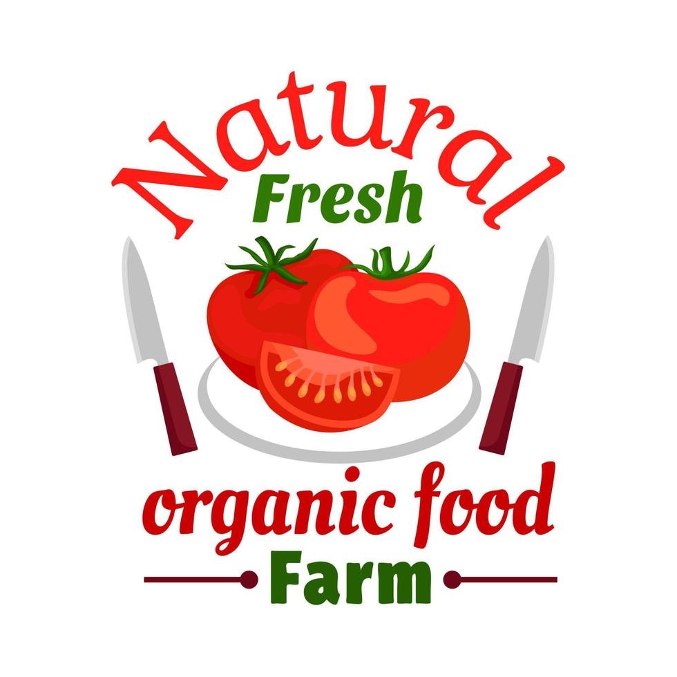 emblema de alimentos de granja orgánica de vegetales de tomate vector