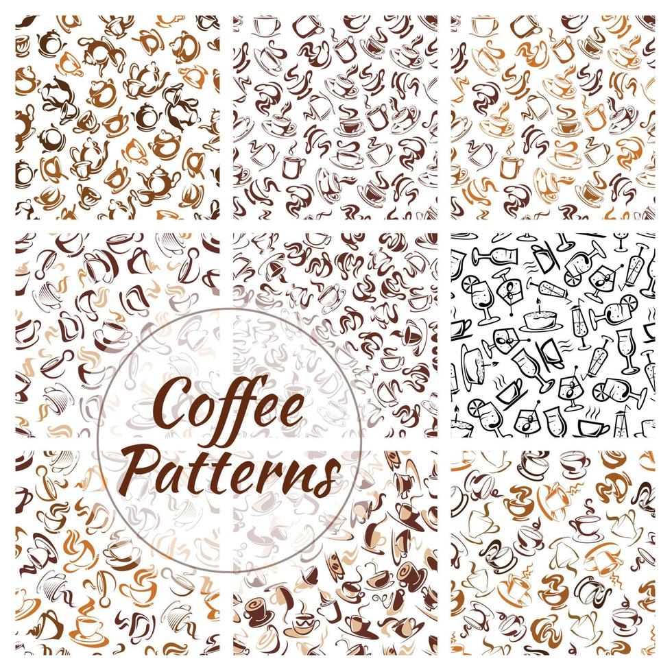 Natural coffee drinks seamless pattern set vector