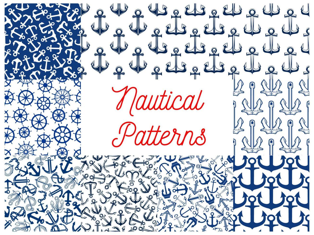 Nautical seamless pattern set with anchor and helm vector