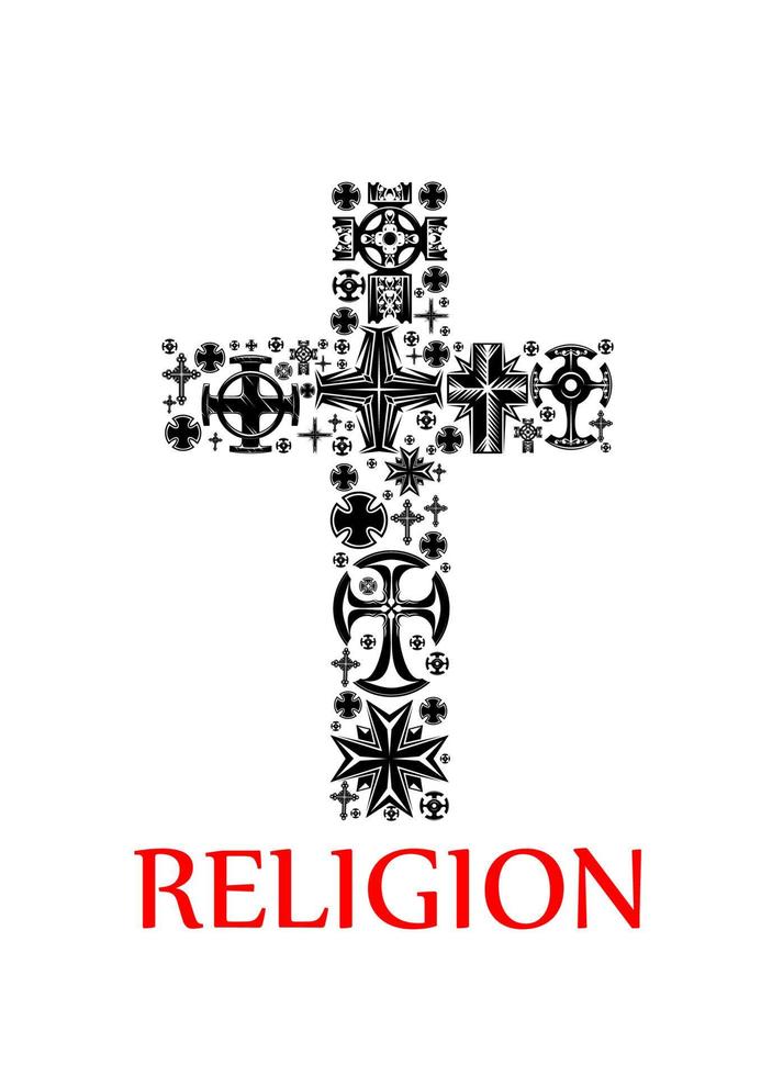 silueta cruzada hecha de crucifijos religiosos vector