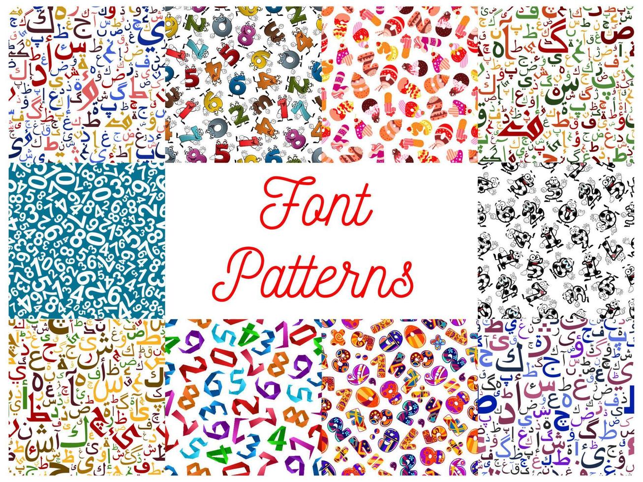 Letters and numbers seamless patterns set vector