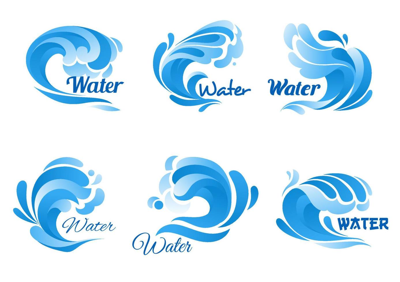 Blue water wave icon set for marine, nature design vector