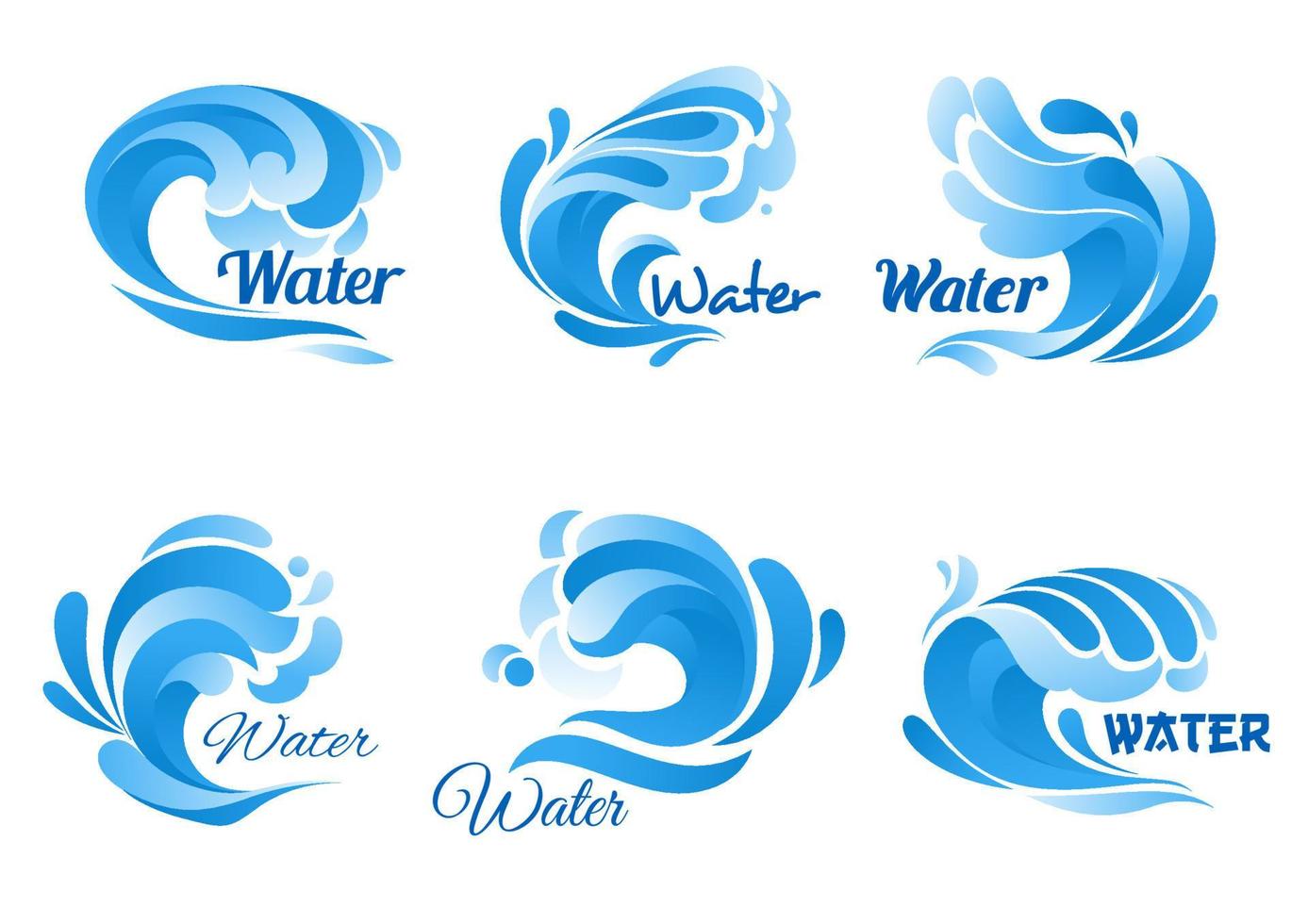 conjunto de iconos de onda de agua azul para el diseño marino y natural vector