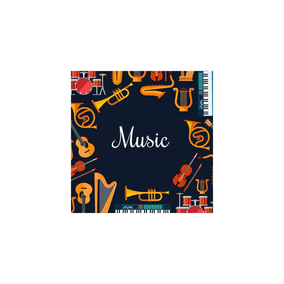 Music poster. Wind and strings musical instruments vector