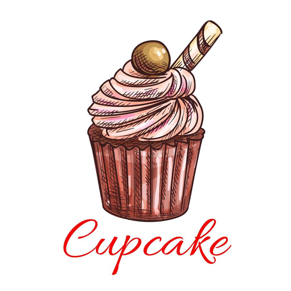 Cupcake sketch icon. Patisserie emblem vector