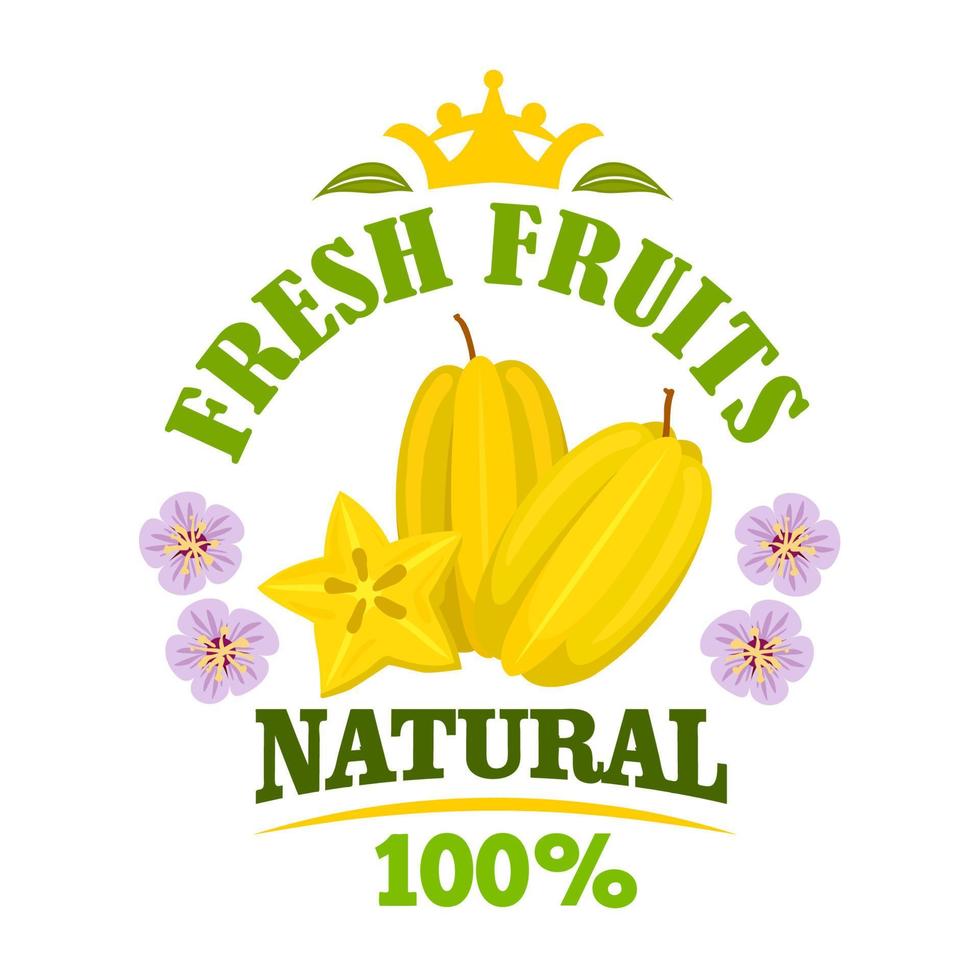 Carambola fruit isolated emblem with starfruit vector