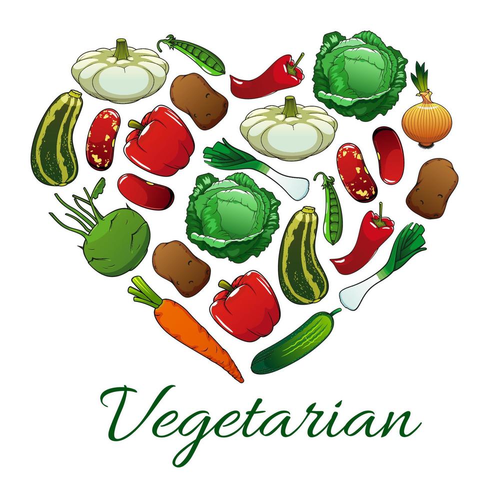 amo el emblema vegetariano en forma de corazón vector