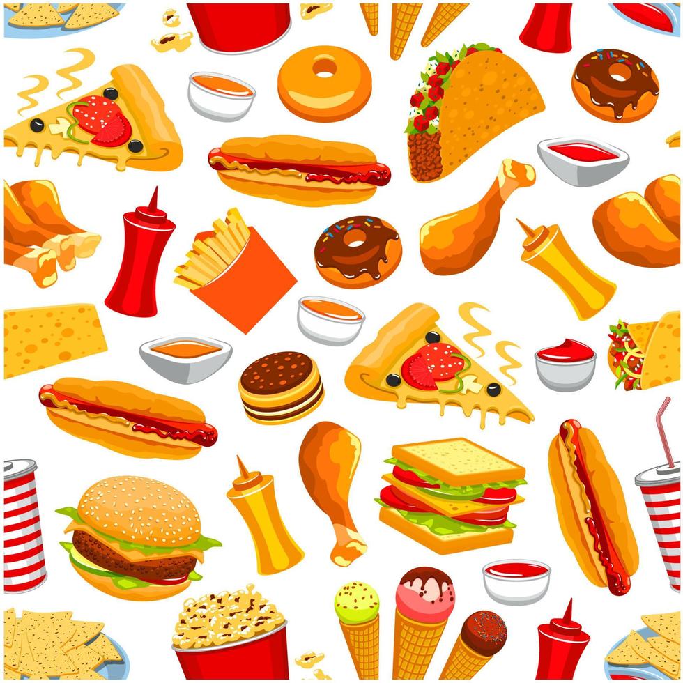 Fast food snacks and drinks seamless pattern vector