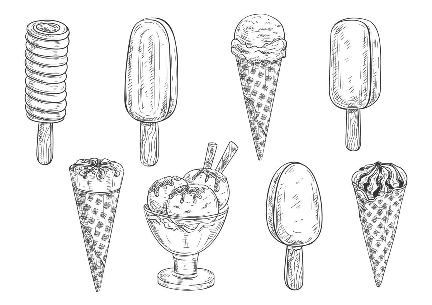 Ice cream vector isolated pencil sketch