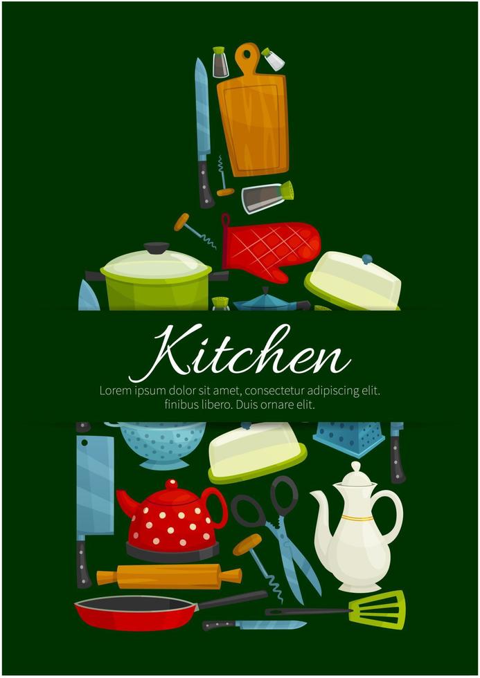 Cutting board with kitchen utensils poster vector