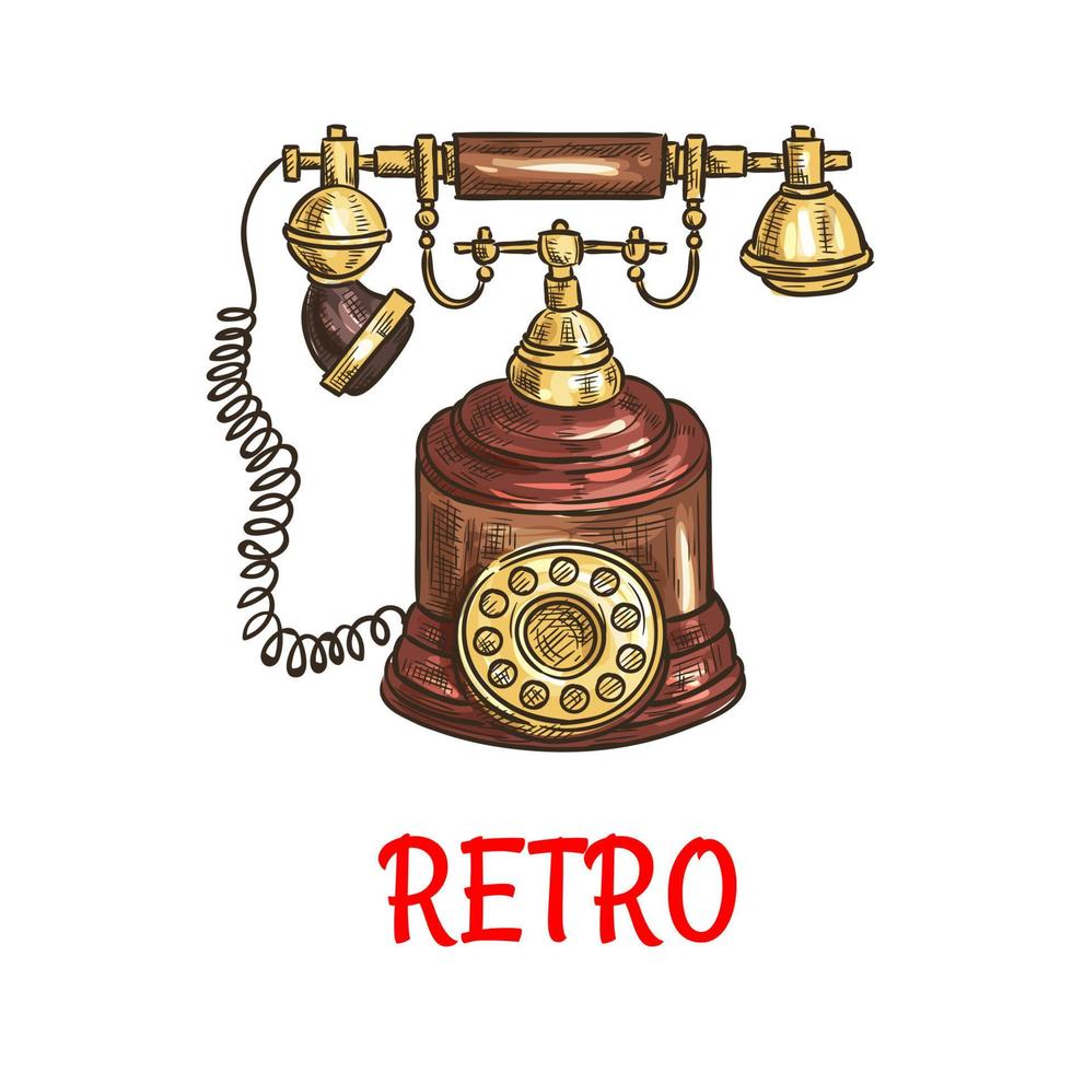 Vintage rotary dial telephone colored sketch vector