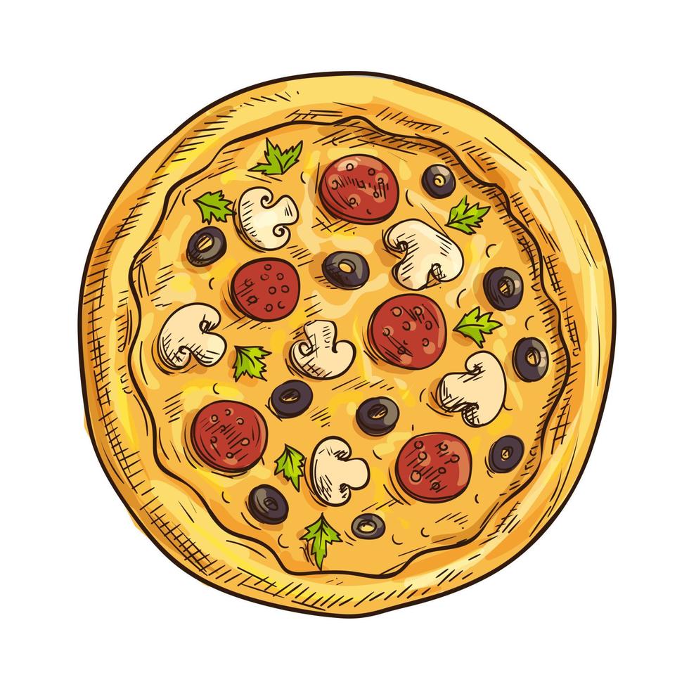 Italian pizza sketch for pizzeria and cafe design vector