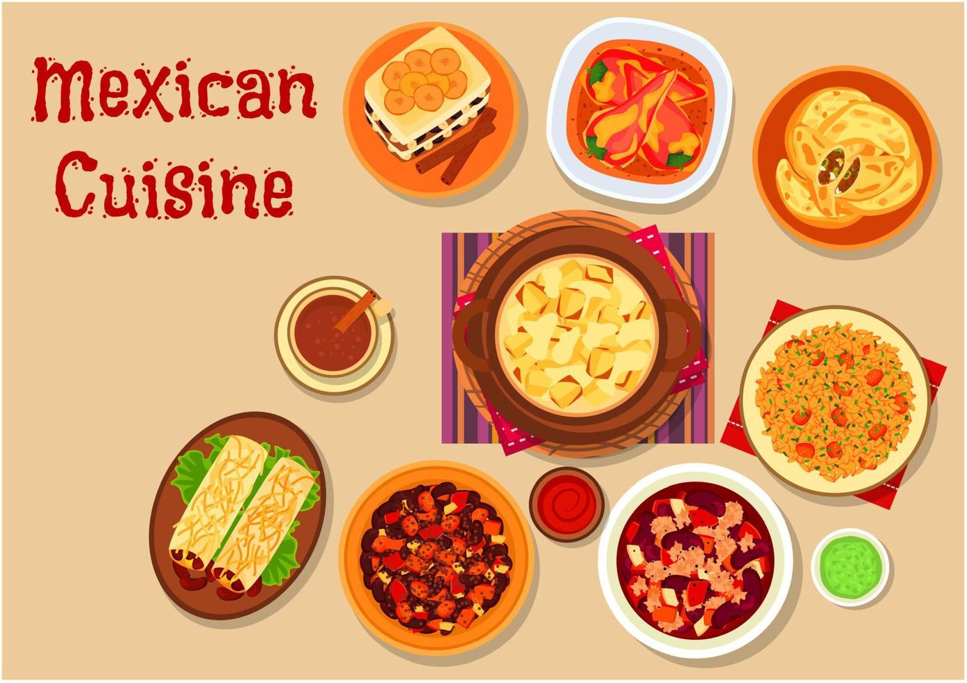 icono de platos de cocina mexicana para el diseño del menú vector
