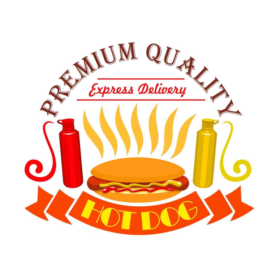Hot dog, ketchup and mustard fast food icon vector