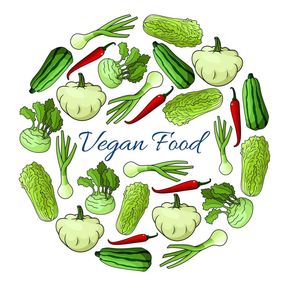 Vegan food vector poster with vegetables
