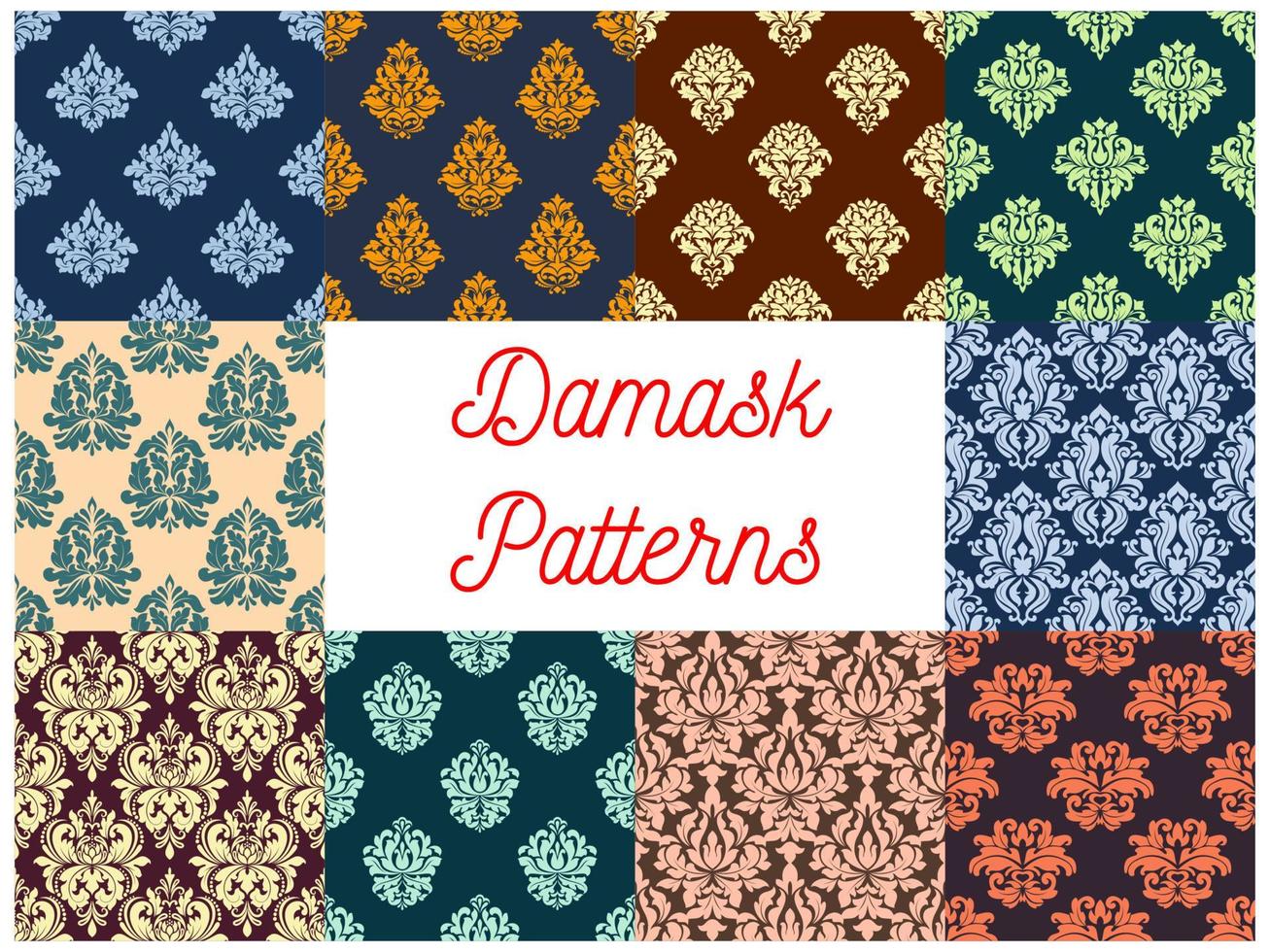 Damask floral seamless patterns set vector