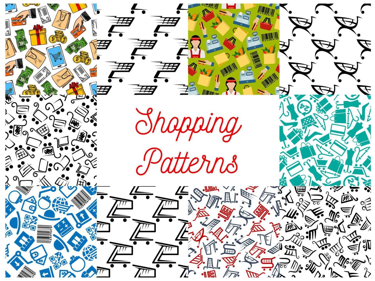 Shopping seamless patterns vector