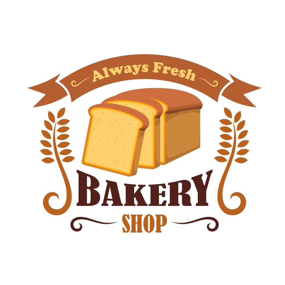 Bakery shop emblem with wheat bread brick vector