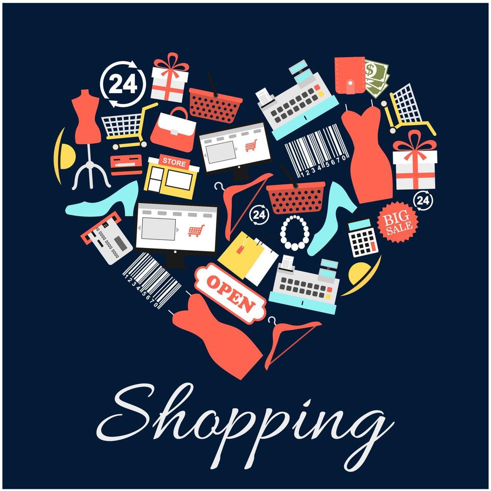 I love shopping emblem in shape of heart vector