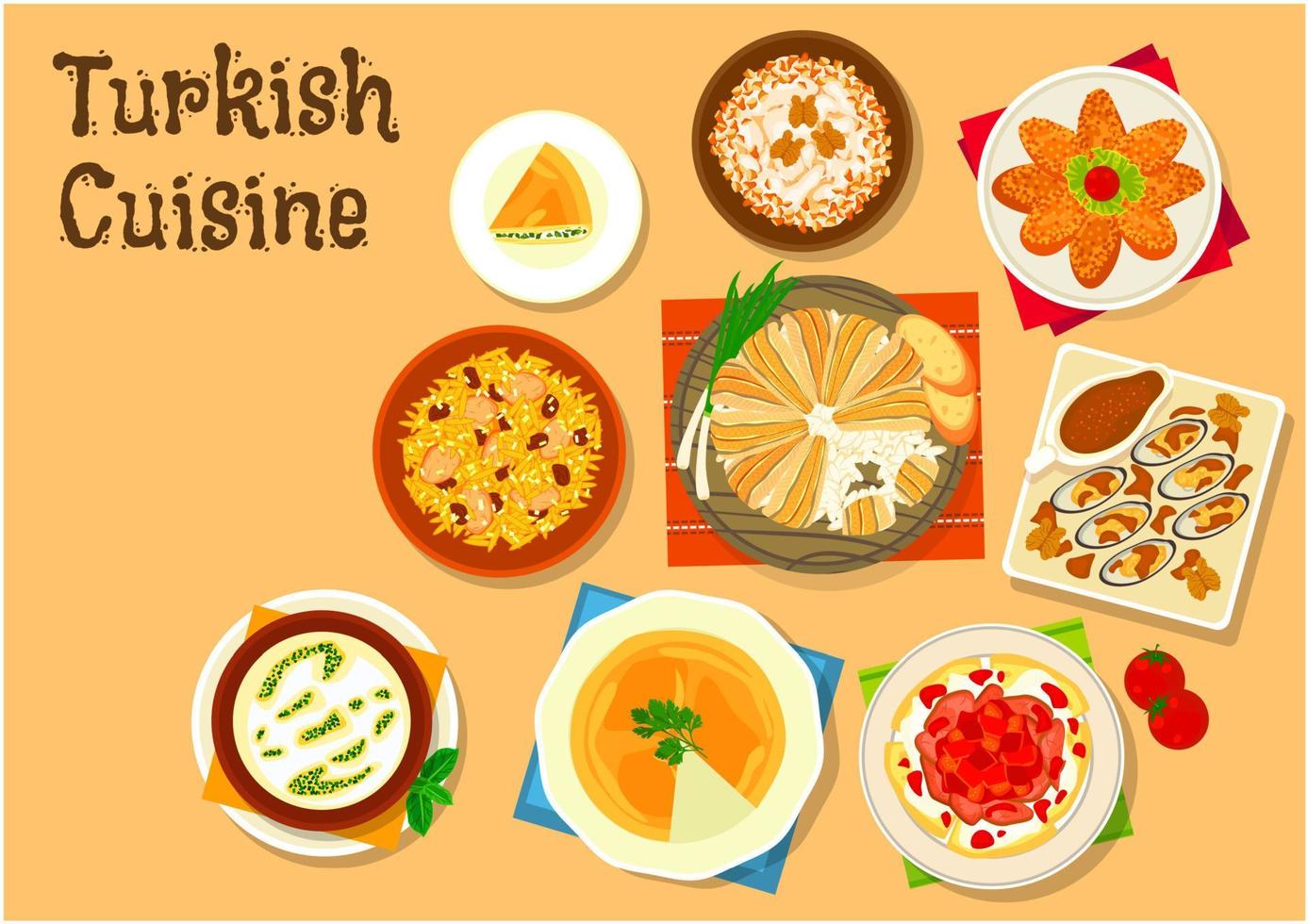 Turkish cuisine national dishes for menu design vector