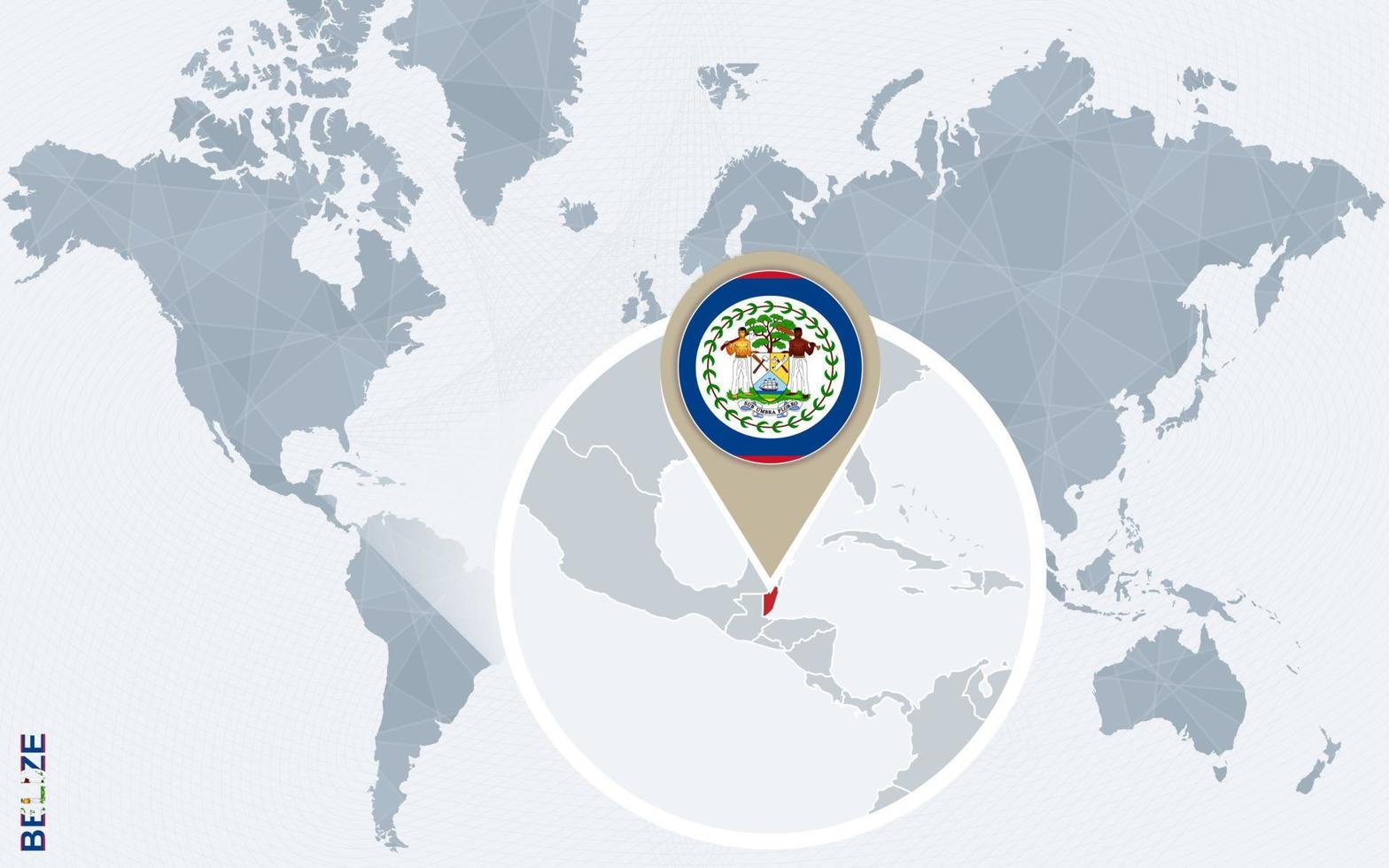 Abstract blue world map with magnified Belize. vector