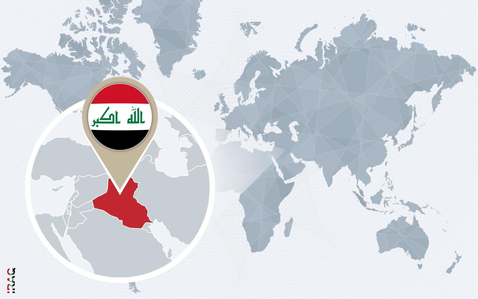 Abstract blue world map with magnified Iraq. vector