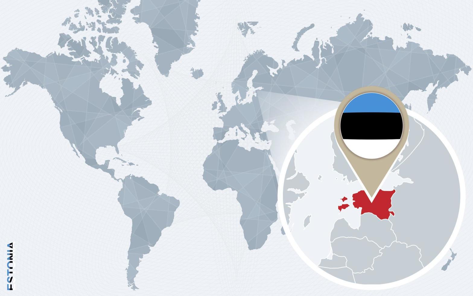 Abstract blue world map with magnified Estonia. vector