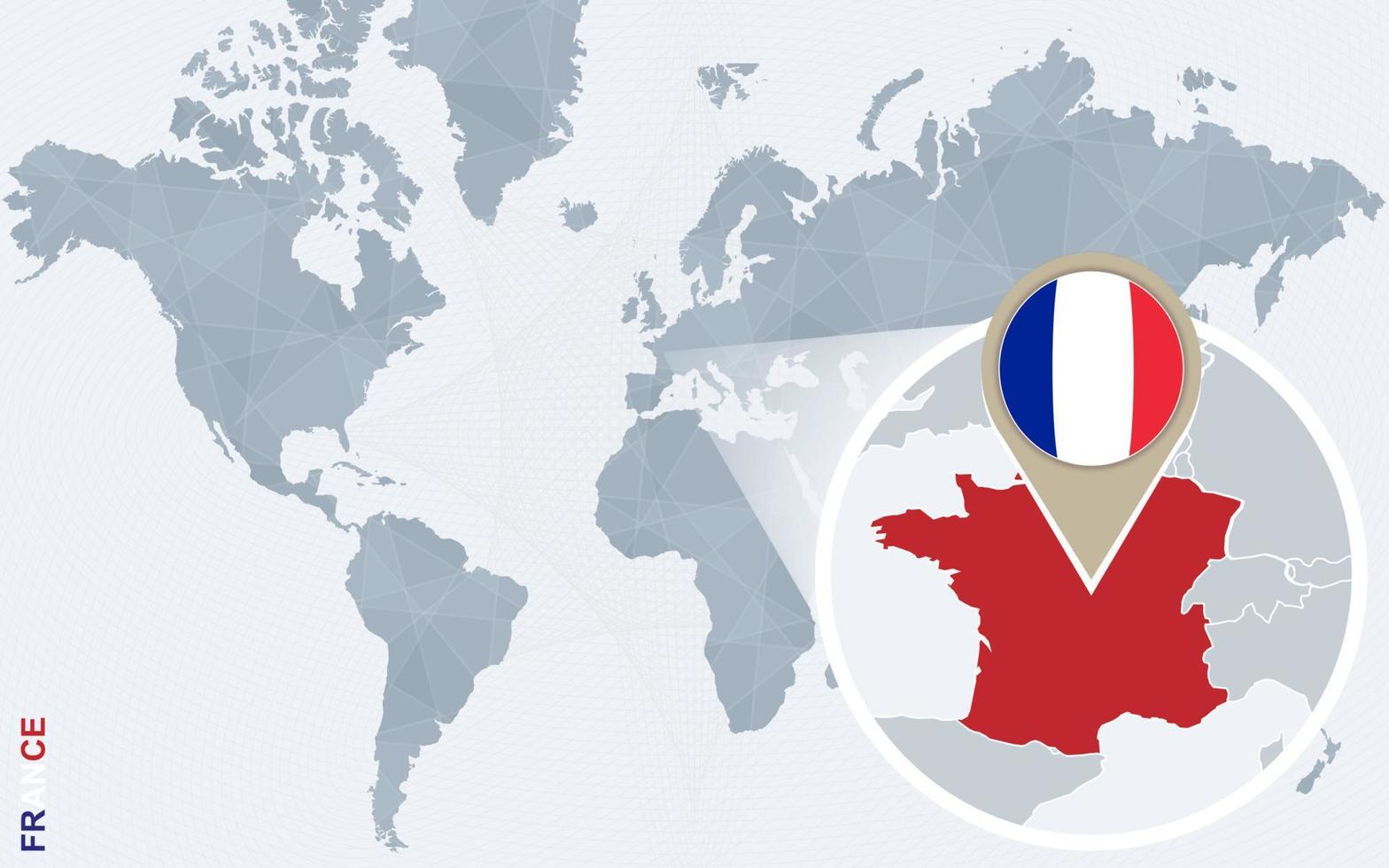 Abstract blue world map with magnified France. vector