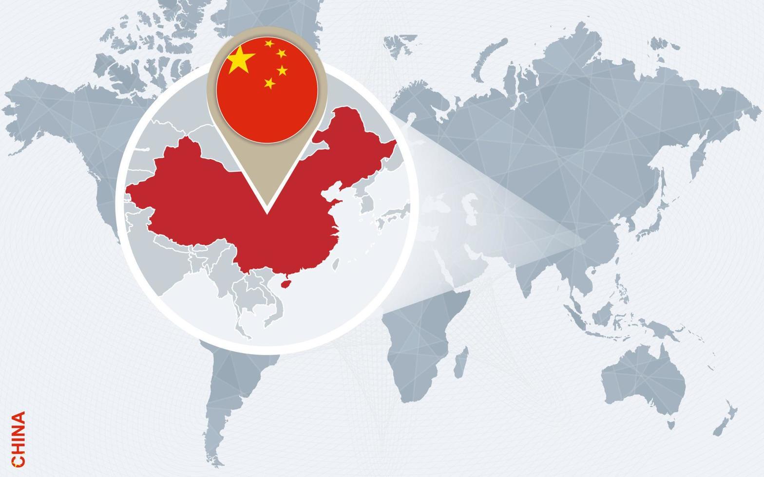 Abstract blue world map with magnified China. vector