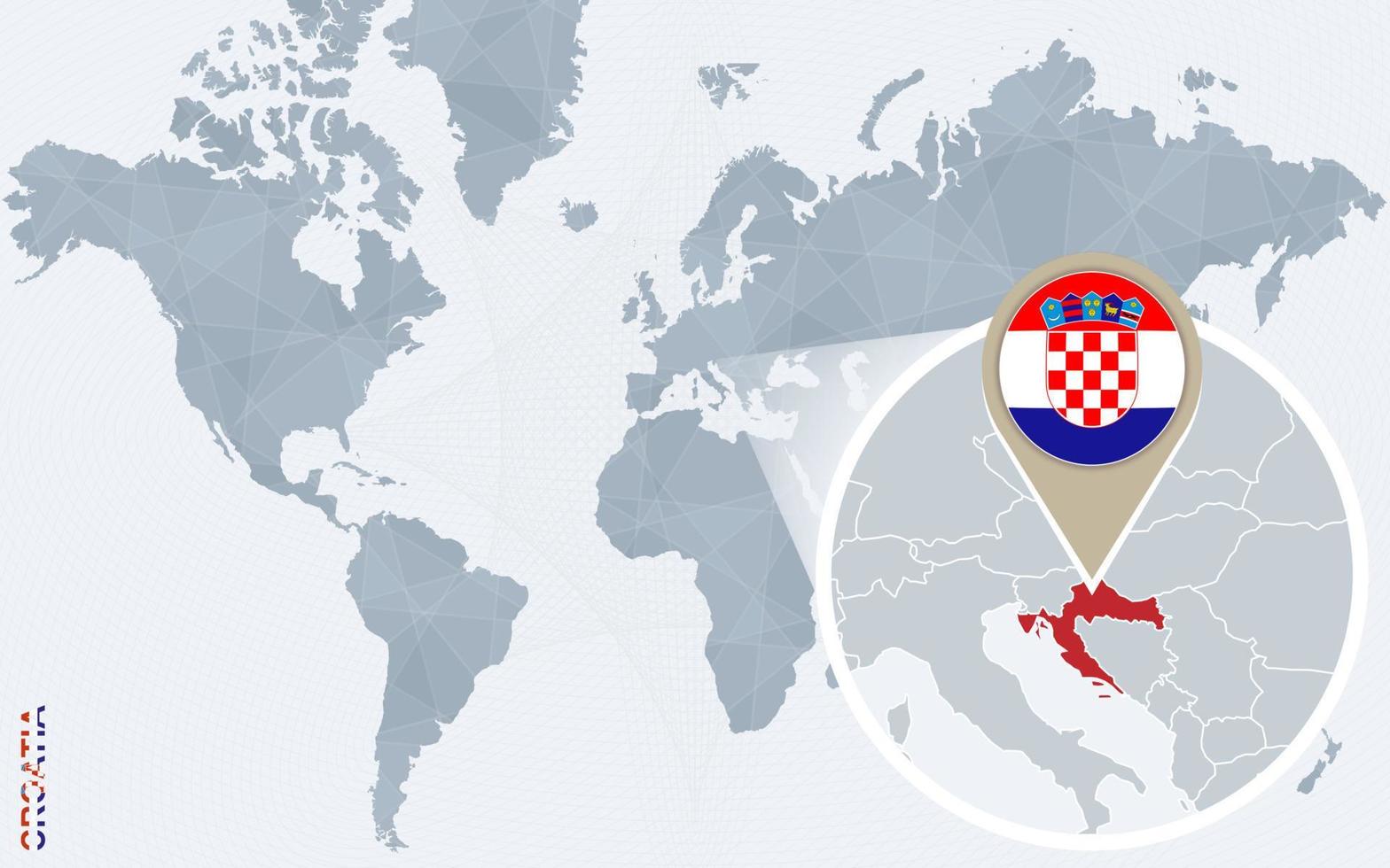 Abstract blue world map with magnified Croatia. vector