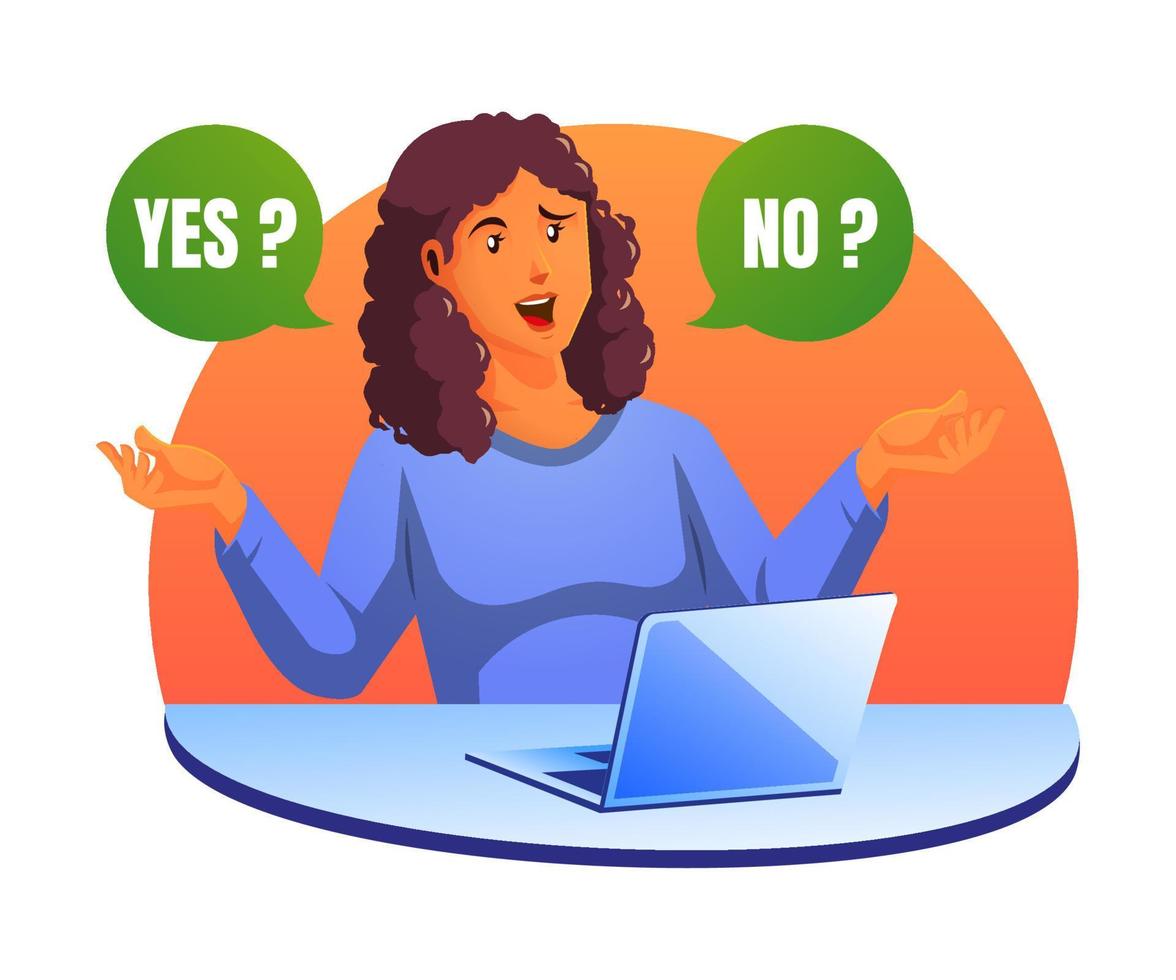yes or no with a woman select right or wrong question vector