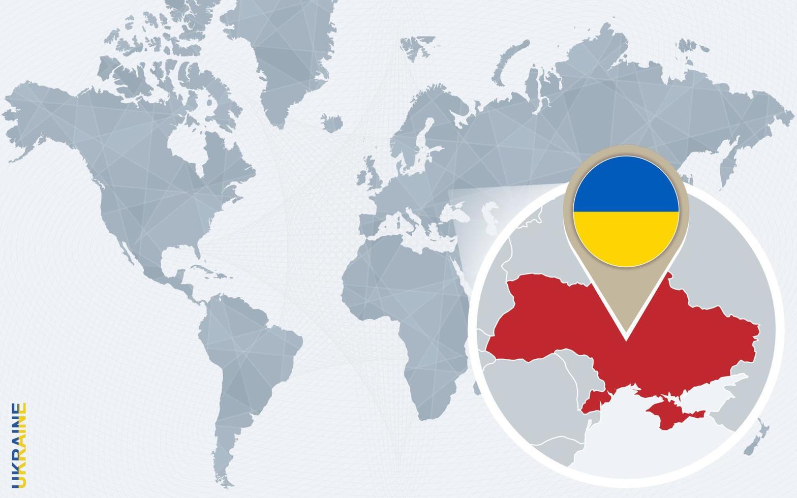 Abstract blue world map with magnified Ukraine. vector