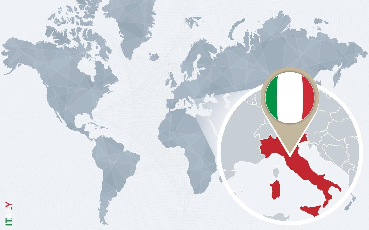 Abstract blue world map with magnified Italy. vector